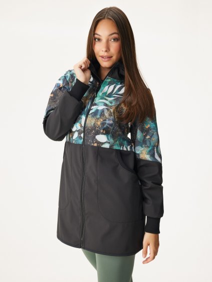 Dámský softshellový kabát s fleecem Street, Černá, Listy a větvičky