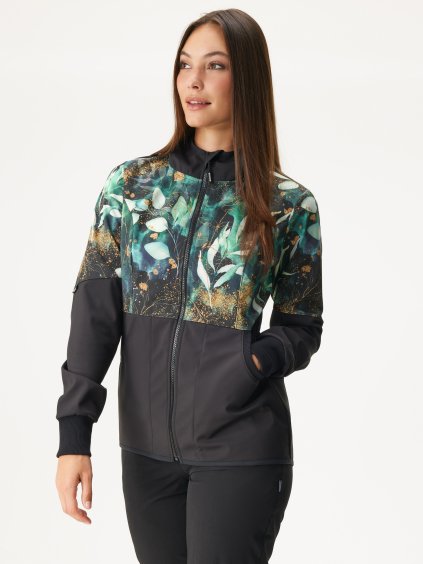 Dámská softshellová bunda s fleecem Street, Černá, Listy a větvičky