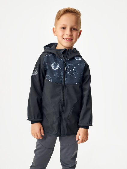 Dětská softshellová bunda s fleecem Basic, Černá, Planety