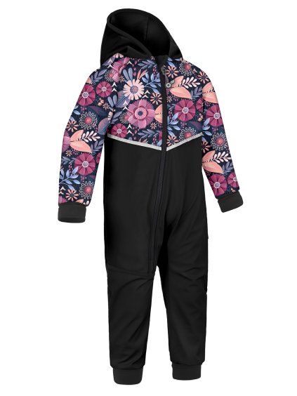 Batolecí softshellová kombinéza s fleecem Mini, Černá, Kouzelné květiny