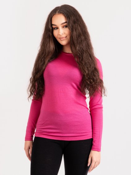 Dámské merino triko s dlouhým rukávem Nature, Fuchsiová