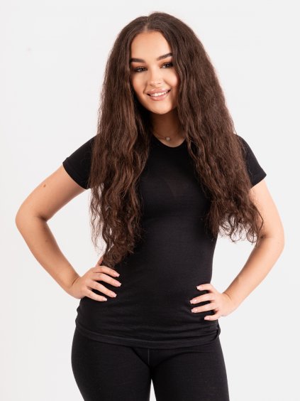 Dámské merino triko s krátkým rukávem Nature, Černá