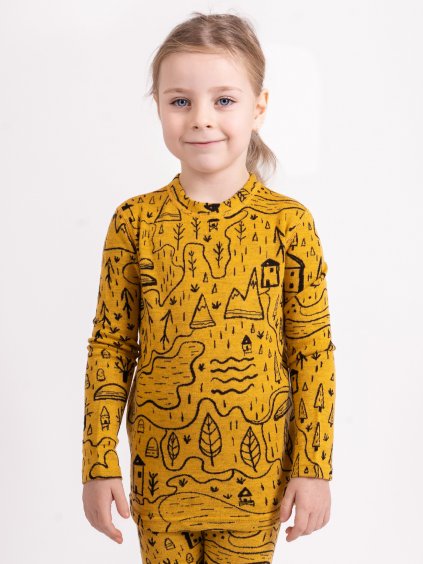 Dětské merino triko s dlouhým rukávem Nature, Hořčicová, Město