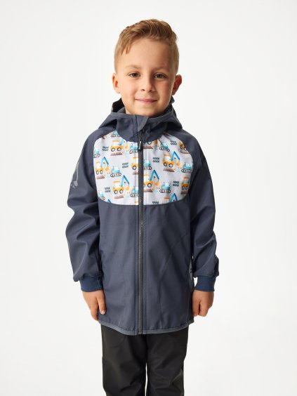 Dětská softshellová bunda bez zateplení Basic, Tm. Šedá, Bagry