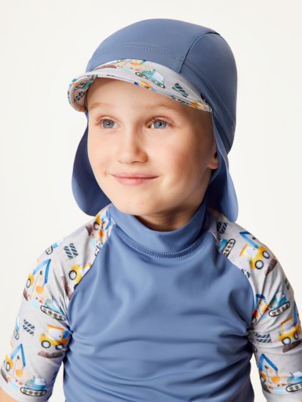 Dětská kšiltovka s plachetkou a UV ochranou 50+, Modrá, Bagry