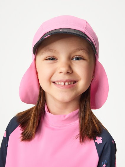 Dětská kšiltovka s plachetkou a UV ochranou 50+, Růžová, Květiny
