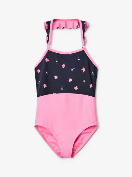 Dívčí jednodílné plavky s UV ochranou 50+, Růžová, Květiny