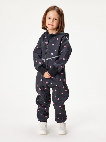 Batolecí softshellová kombinéza s fleecem Mini, Černá, Květiny
