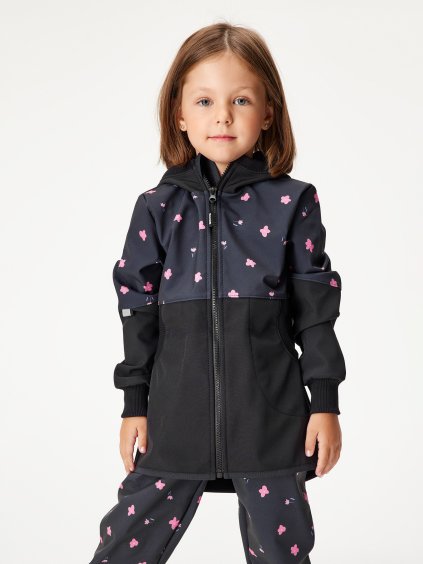 Dívčí softshellový kabát s fleecem Street, Černá, Květiny