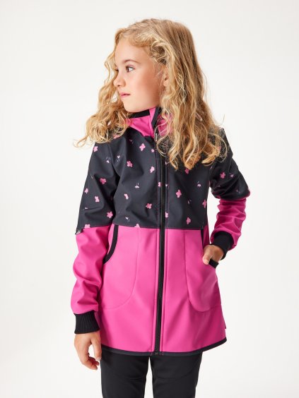 Dívčí softshellový kabát s fleecem Street, Fuchsiová, Květiny