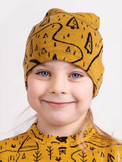Dětská merino čepice Basic, Hořčicová, Město