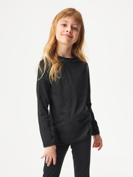 Dětské merino triko s dlouhým rukávem, Černá