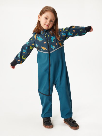 Batolecí softshellová kombinéza s fleecem Mini, Kobaltová, Dinosauři