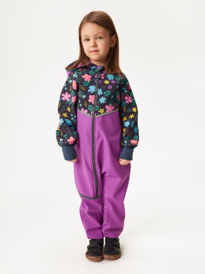 Batolecí softshellová kombinéza s fleecem Mini, Ostružinová, Kytičky