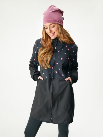 Dámský softshellový kabát s fleecem Street, Černá, Květiny