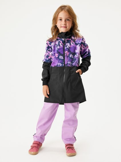 Dívčí softshellový kabát s fleecem Street, Černá, Kytky