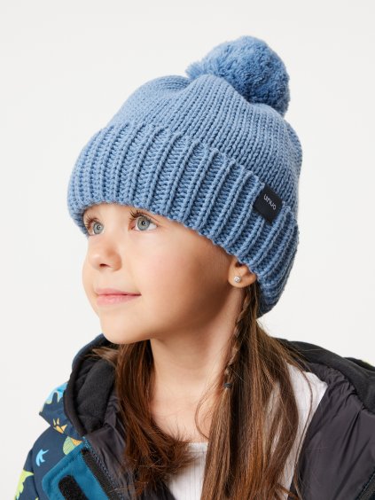 Dětská čepice pletená Bobble, Modrá
