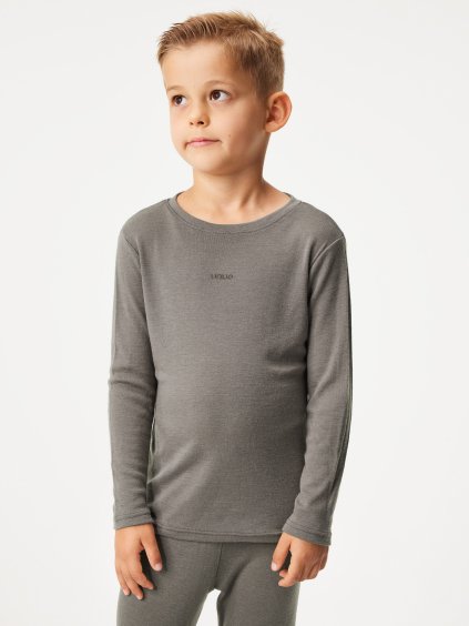 Dětské merino triko s dlouhým rukávem, Hnědá