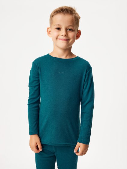 Dětské merino triko s dlouhým rukávem, Petrolejová