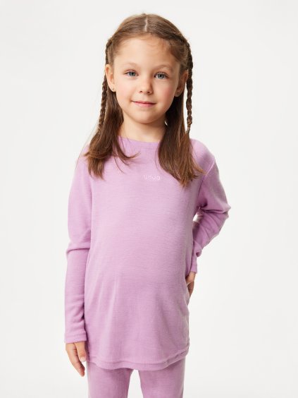Dětské merino triko s dlouhým rukávem, Růžová