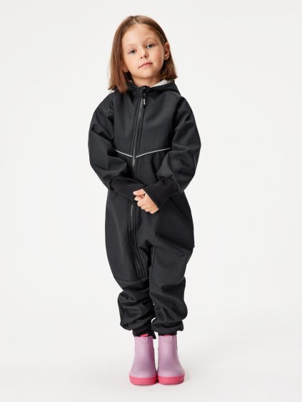 Batolecí softshellová kombinéza s beránkem Mini, Černá Žíhaná