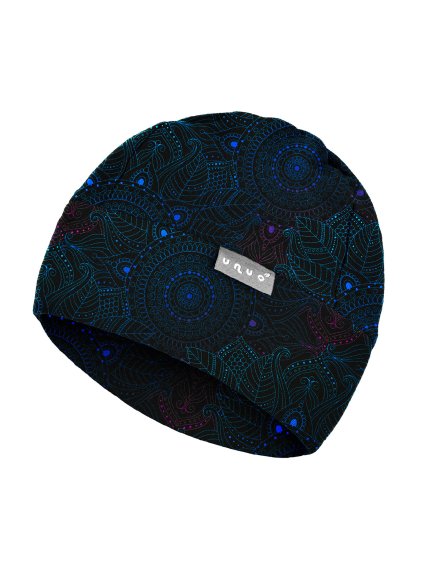 Unuo, Dětská čepice fleecová Sport, Temná mandala (Velikost L (53-56 cm))