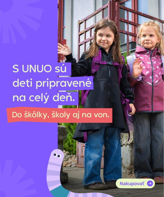 Detské batohy českej značky Unuo v akcii Back to School pre rok 2026 na Slovensku. Využite zľavu -20 % s kódom BATOHY20 v termíne 11. 8. – 25. 8. 2026.