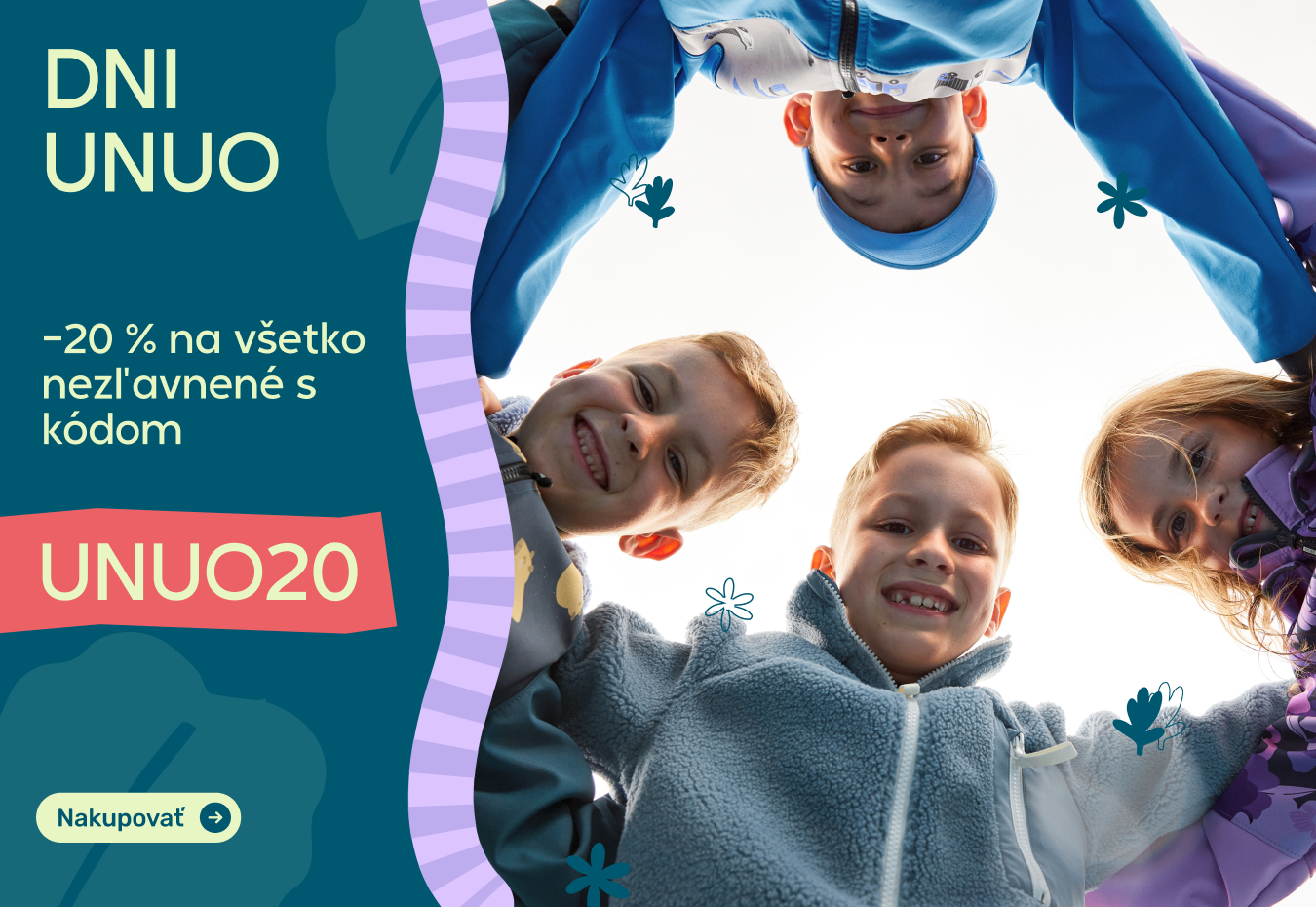 Akcia na funkčné softshellové oblečenie pre deti od českého výrobcu Unuo. Použite zľavový kód UNUO20 na kvalitný detský softshell v apríli 2026. Lokálna udržateľná móda pre deti šitá v Českej republike s rýchlym doručením na Slovensko.