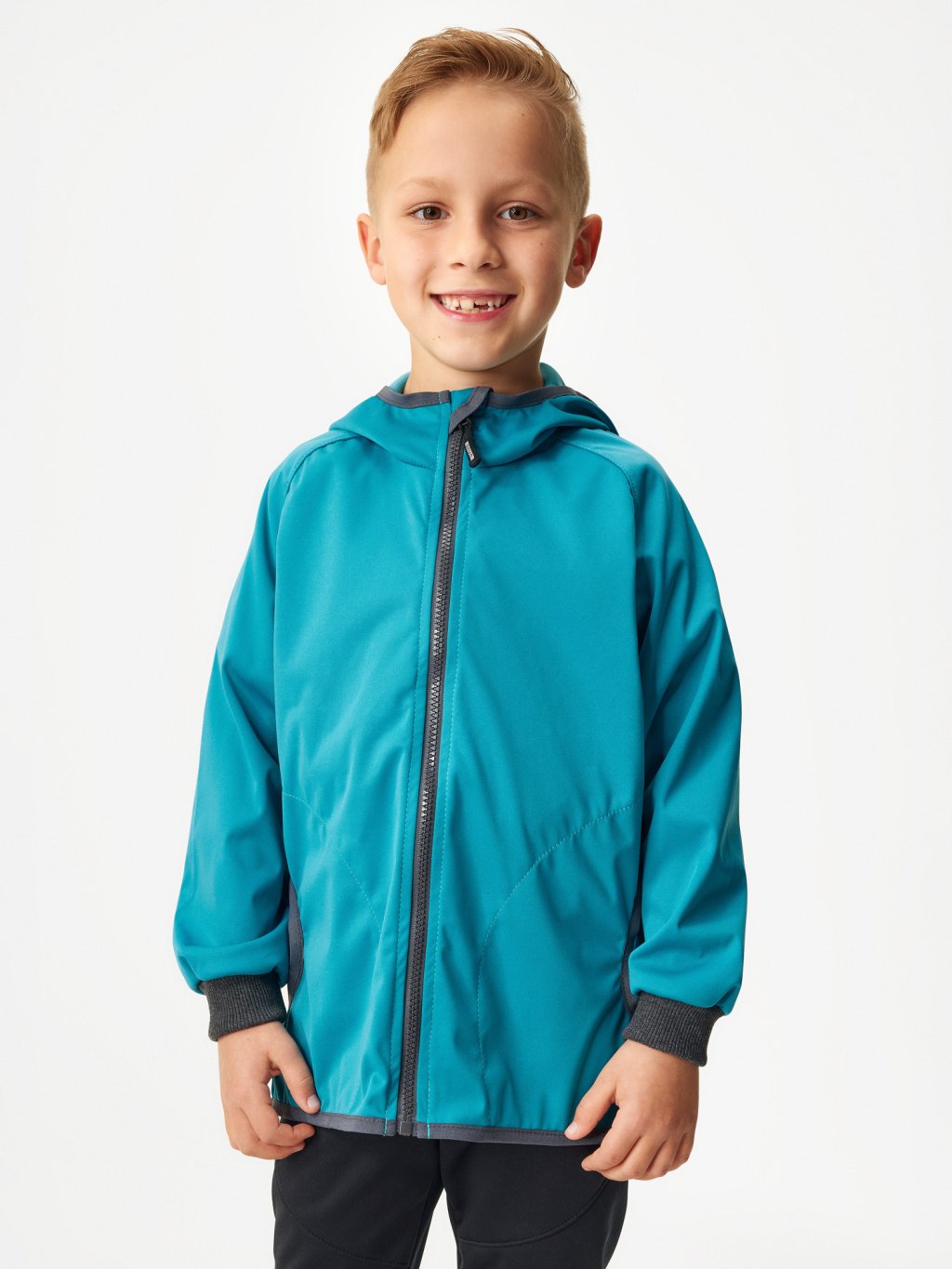 Dětská softshellová bunda bez zateplení pružná Basic, Smaragdová