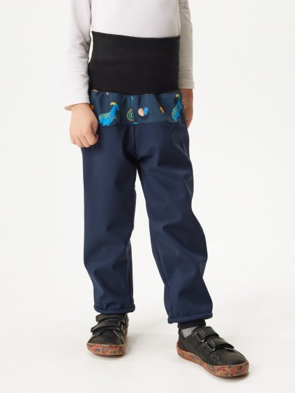 Batolecí softshellové kalhoty s fleecem Basic, Tm. Modročerná, Dinosauři