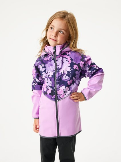 Detska softshellova bunda s fleecem Slim, Lila, Kytky 6372 edit