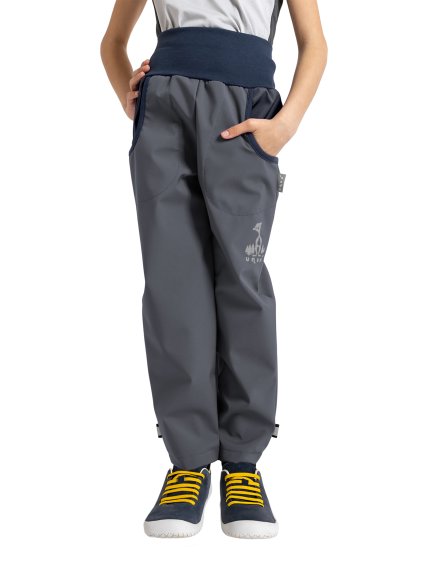 Unuo, Dětské softshellové kalhoty s fleecem Basic, Tm. Šedá (Velikost 98/104)