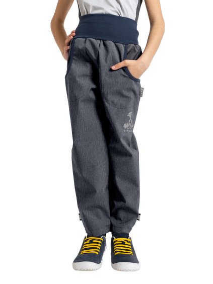 Unuo, Dětské softshellové kalhoty s fleecem Basic, Žíhaná Antracitová (Velikost 98/104)