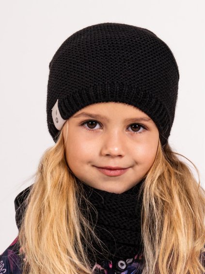 Unuo, Dětská čepice pletená Warm, Černá (Velikost L (53-56 cm))