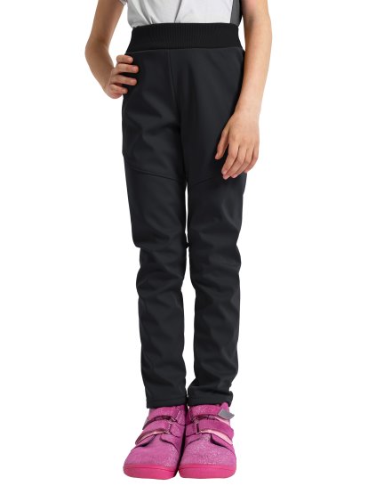 Unuo, Dětské softshellové kalhoty s fleecem pružné Sporty, Černá (Velikost 98/104)