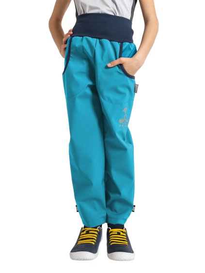 Unuo, Dětské softshellové kalhoty bez zateplení Basic, Smaragdová (Velikost 98/104)