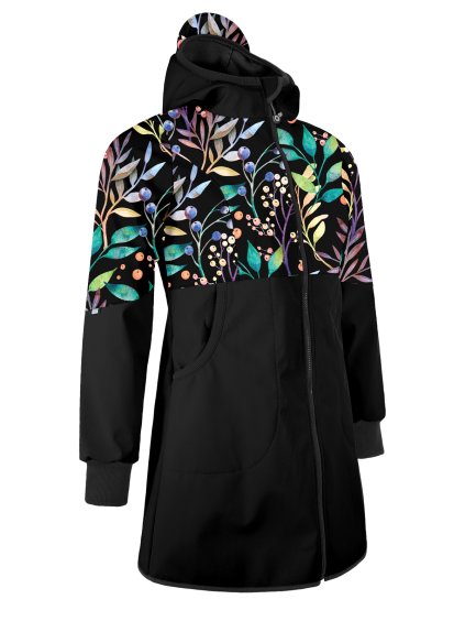 Unuo, Dámský softshellový kabát s fleecem Street, Černá, Podzimní bobule (Velikost XS)