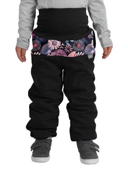 Batolecí softshellové oteplovačky s beránkem Plus, Černá, Kouzelné květiny