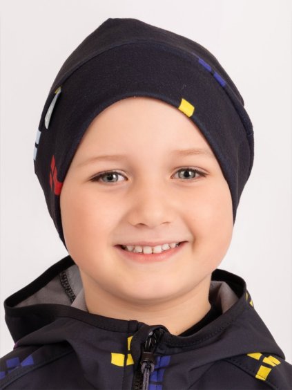 Unuo, Dětská čepice fleecová Sport, Černá, Kostičky (Velikost L (53-56 cm))