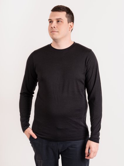 Unuo, Pánské merino triko s dlouhým rukávem Nature, Černá (Velikost XL)