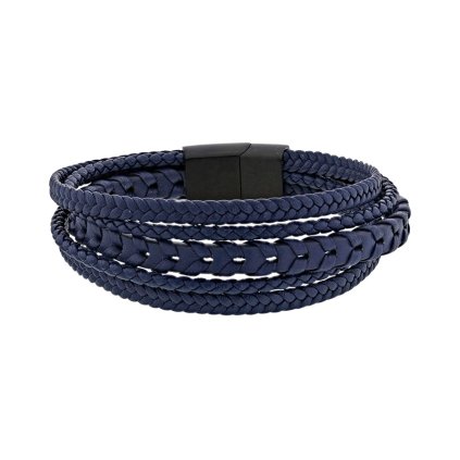 Pánský pětiřadý kožený náramek s pleteným efektem – námořnicky modrá