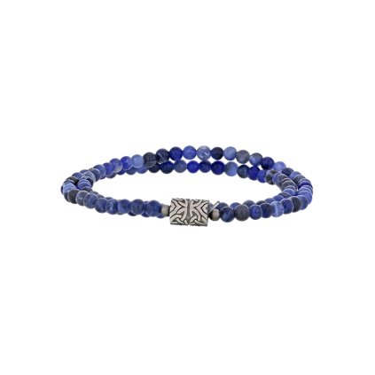 double bracelet with sodalite beads and engraved matt steel tubular bead 3 318628S