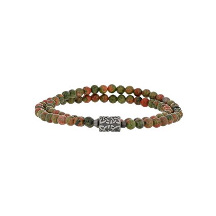double bracelet with unakite beads and engraved matt steel tubular bead 3 318628U