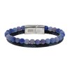 row bracelet with blue aventurine beads black and blue man made fabric steel 3 318595B