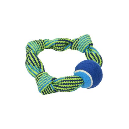 Hračka pes Bungee Kruh Double s tenisákem modrá/zelená 20cm