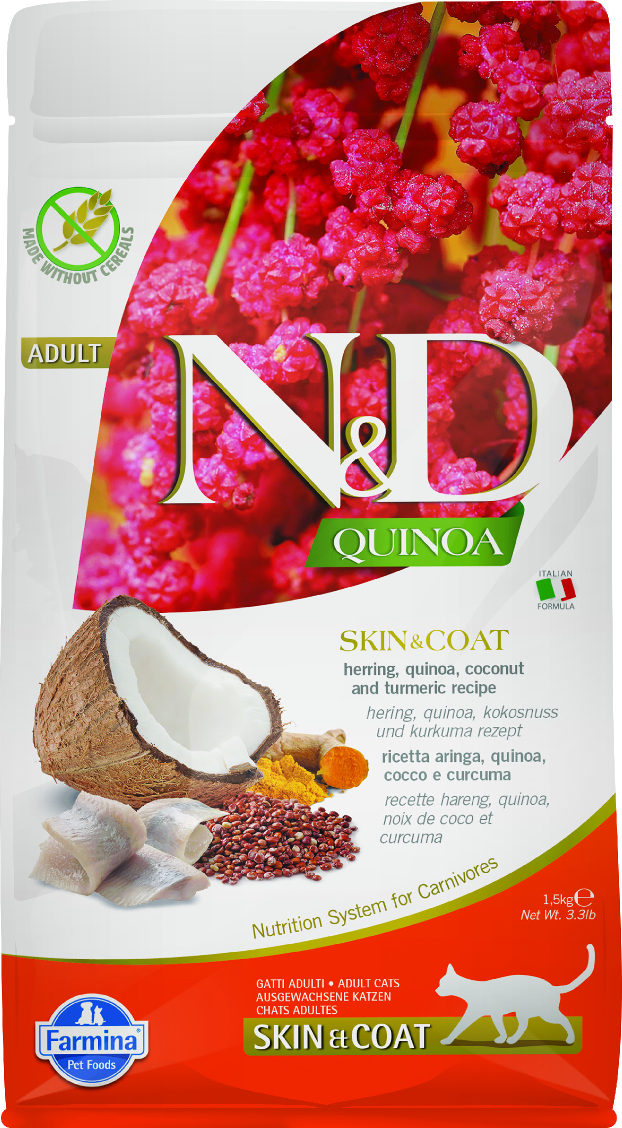 N&D GF Quinoa CAT Skin&Coat Herring & Coconut 1,5 kg