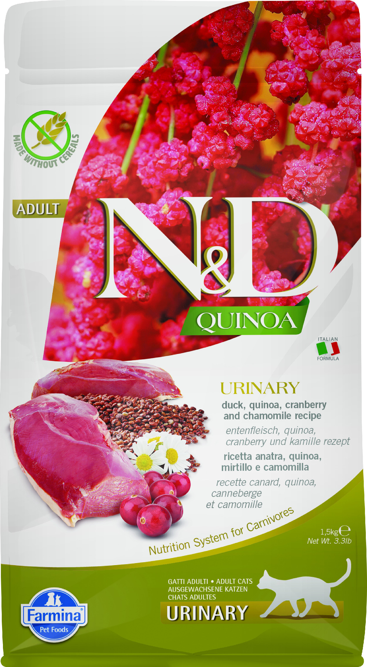 N&D GF Quinoa CAT Urinary Duck & Cranberry 1,5 kg