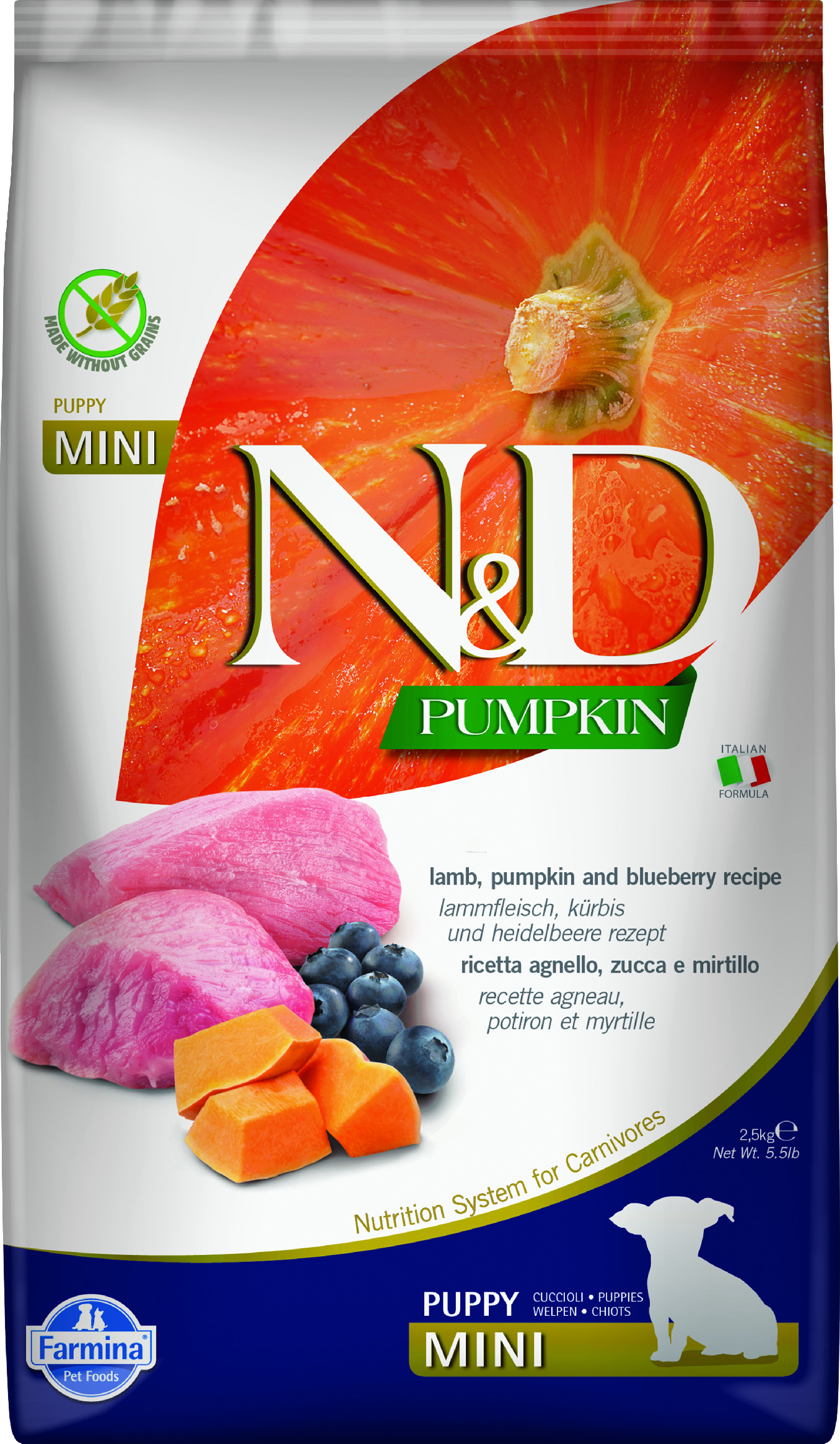 N&D Pumpkin DOG Puppy Mini Lamb & Blueberry 2,5 kg