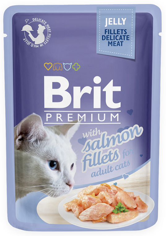 BRIT Premium Cat Pouch with Salmon Fillets in Jelly for Adult Cats 85g