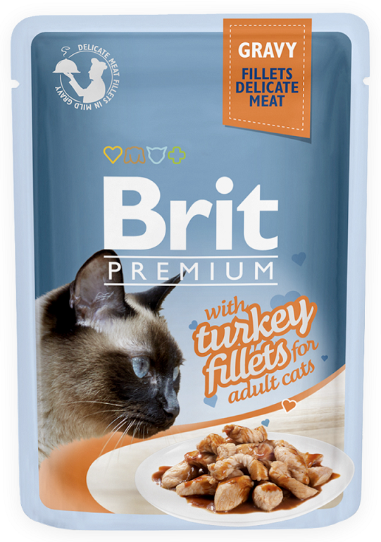 BRIT Premium Cat Pouch with Turkey Fillets in Gravy for Adult Cats 85g